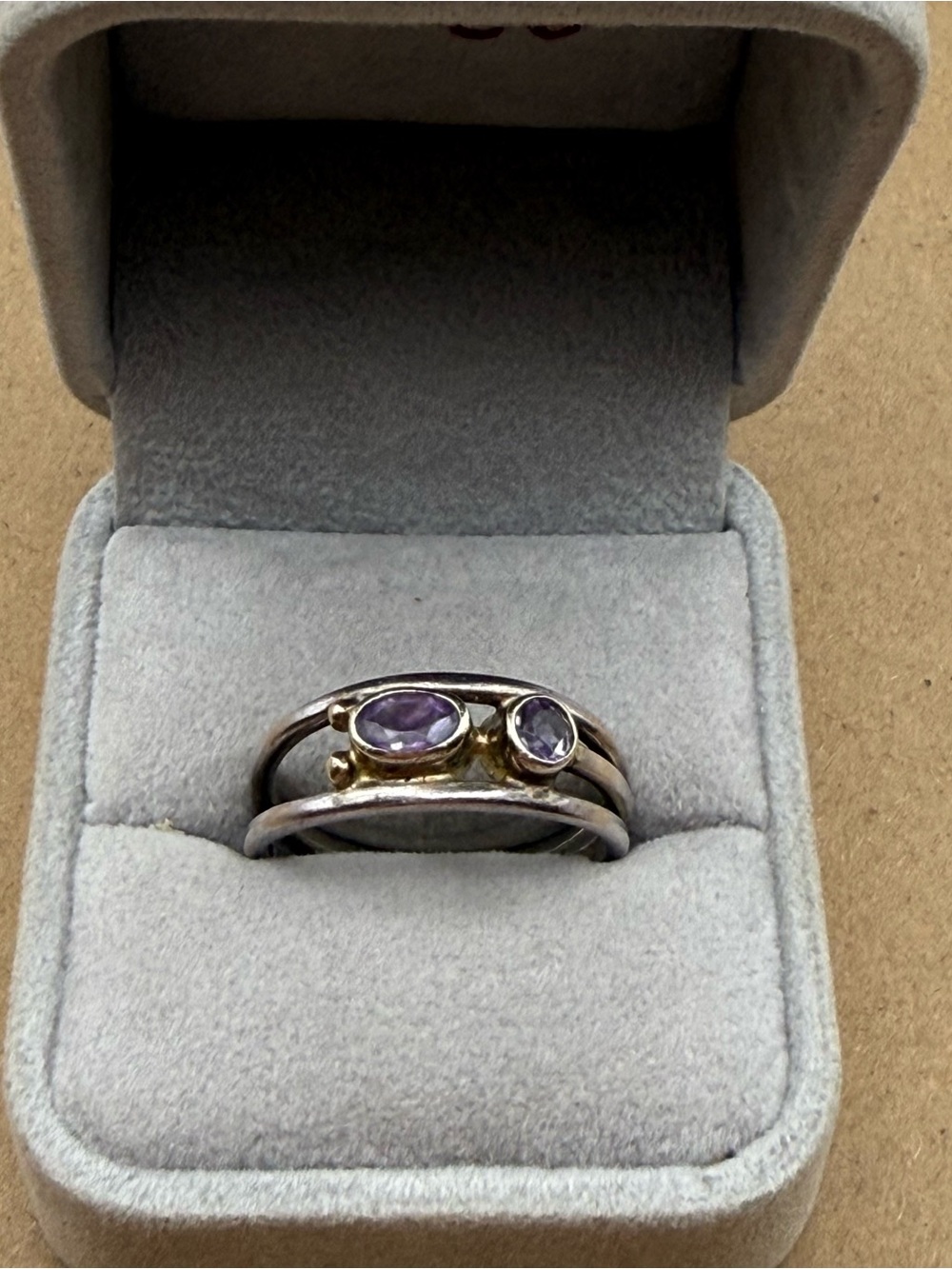 Sterling Silver Ring with Purple Amethyst Accents